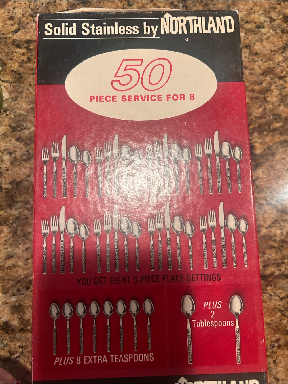 Solid Stainless 50-Piece Flatware Set in Silver- northland - original box